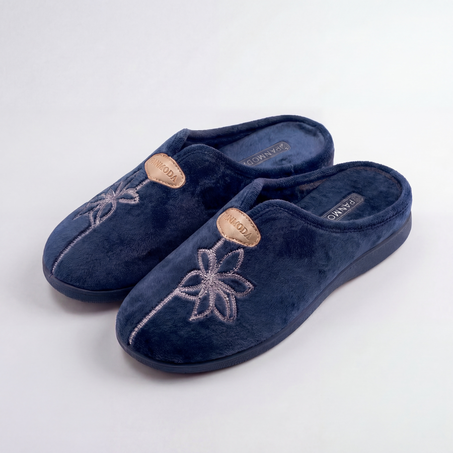 Pantoufles Femme Hiver Confort Bleu Marine Velours – Importées d’Espagne