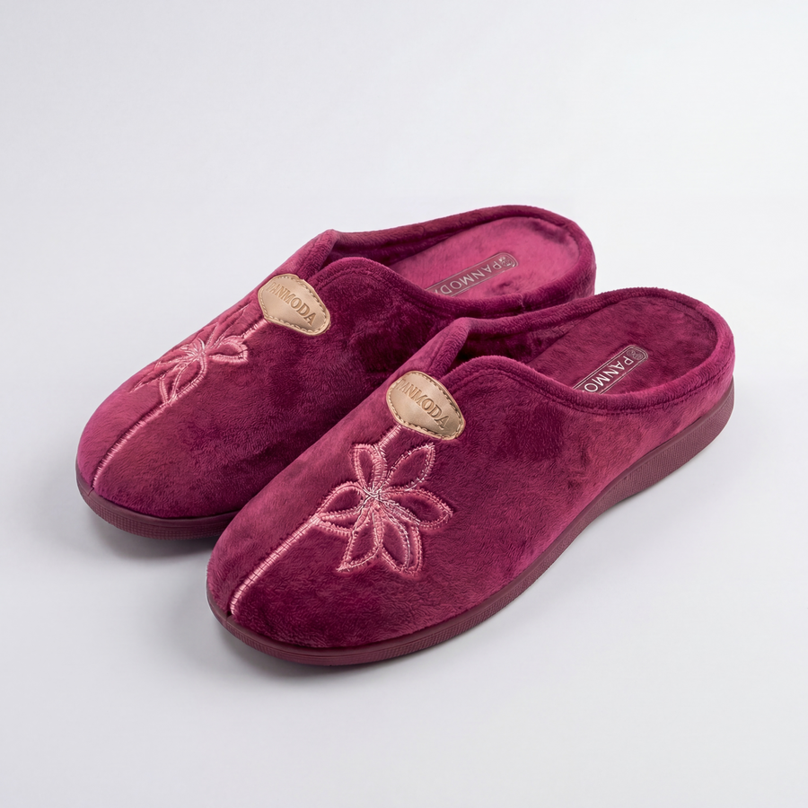 Pantoufles Femme Hiver Confort Bordeaux Velours – Importées d’Espagne