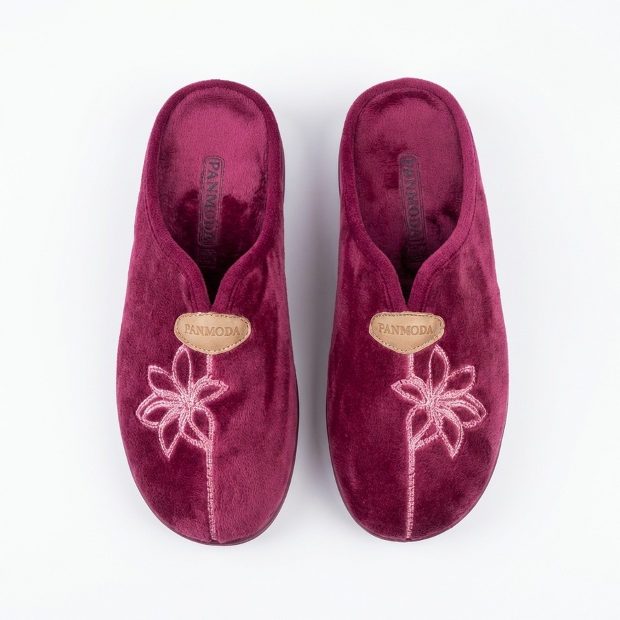 Pantoufles Femme Hiver Confort Bordeaux Velours – Importées d’Espagne