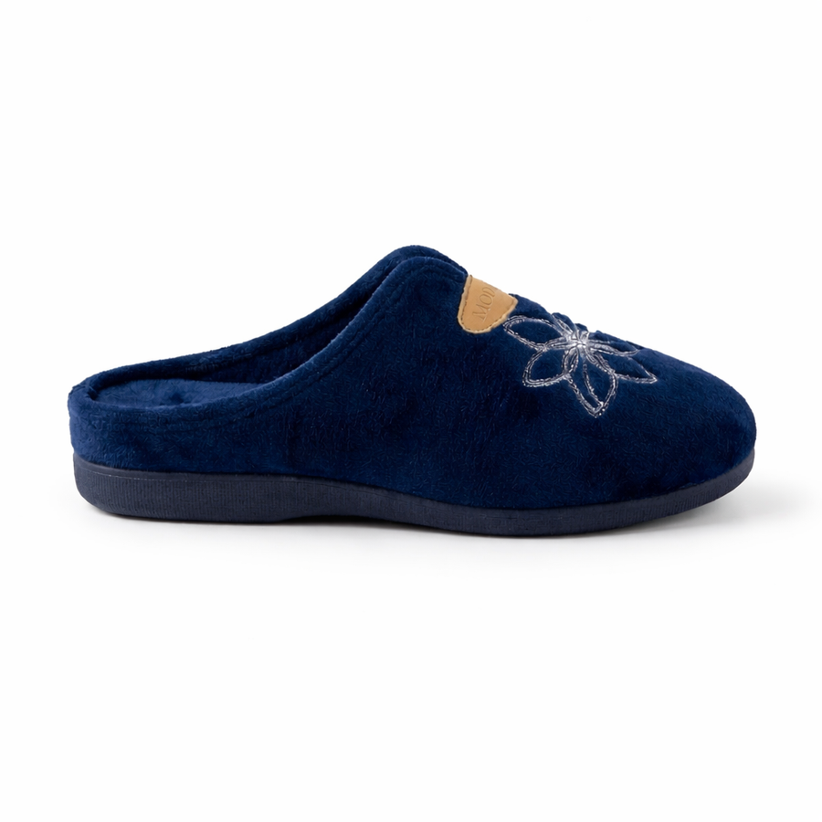 Pantoufles Femme Hiver Confort Bleu Marine Velours – Importées d’Espagne