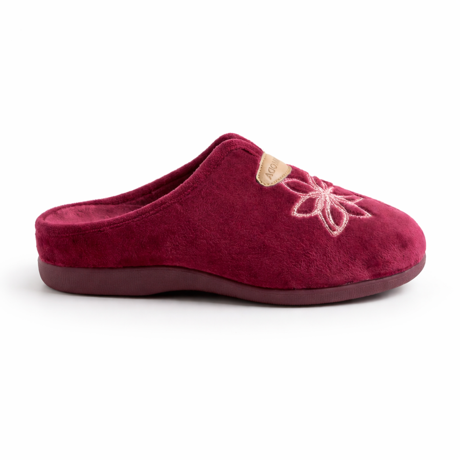 Pantoufles Femme Hiver Confort Bordeaux Velours – Importées d’Espagne