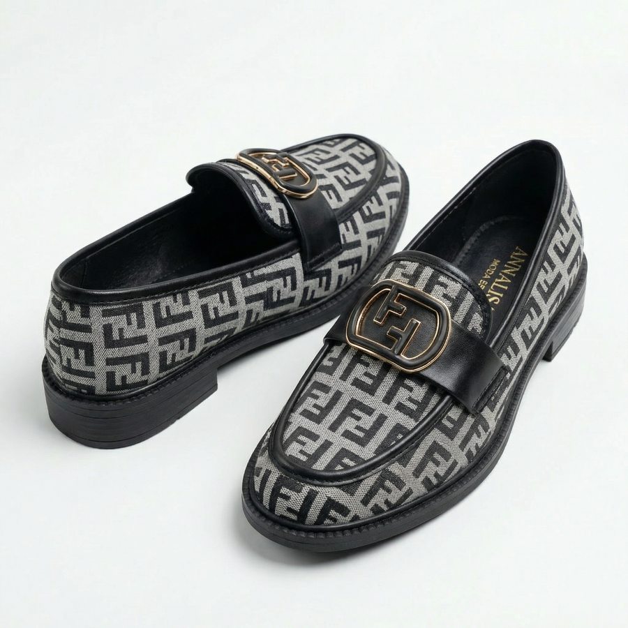 Mocassins Femme Gris & Noir – Fabriqué en Espagne 🇪🇸
