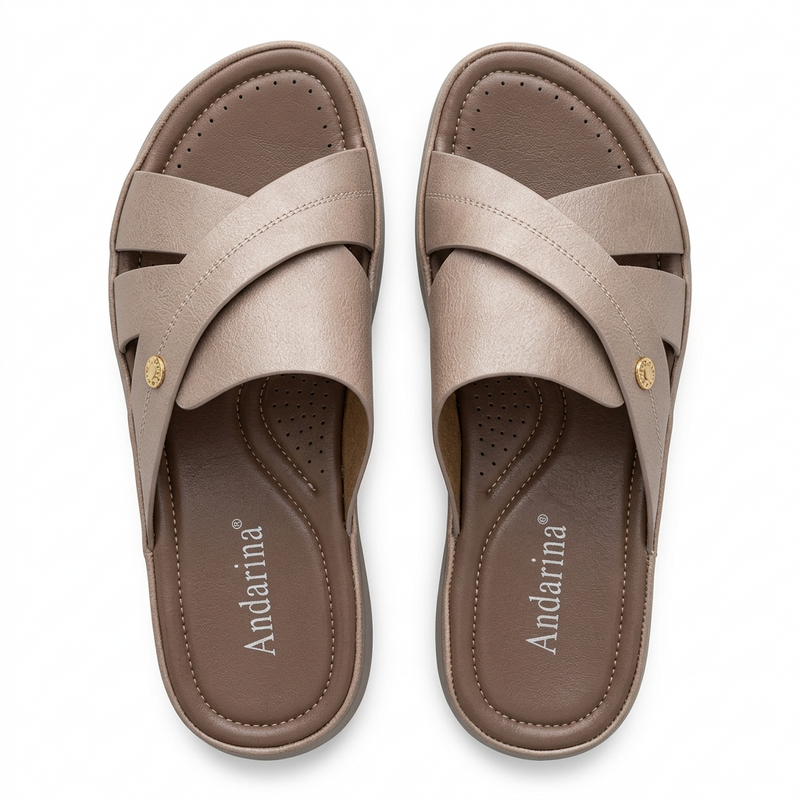 Sandales Femme Andarina – Brides Croisées Taupe – Importées d'Espagne 🇪🇸