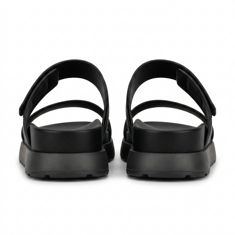 Sandales Femme Double Bride Boucle Dorée - Noir -  Importées d'Espagne 🇪🇸