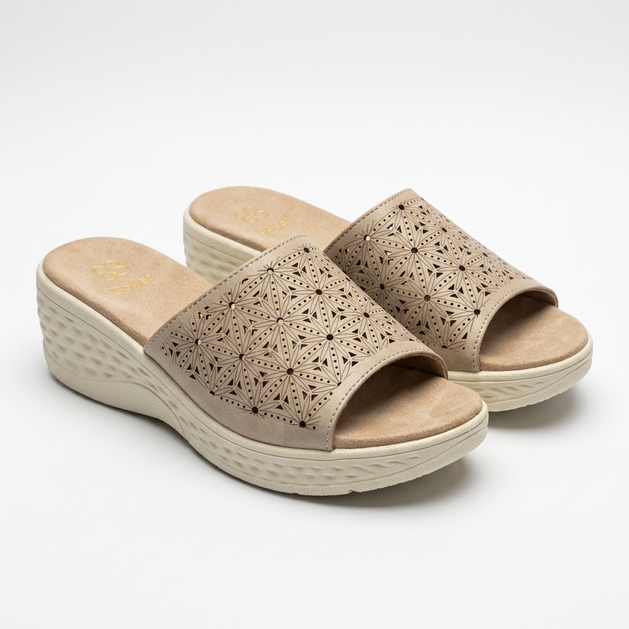 Sandales Femme Compensées Laser-Cut Géométrique — Beige — Importées d'Espagne 🇪🇸