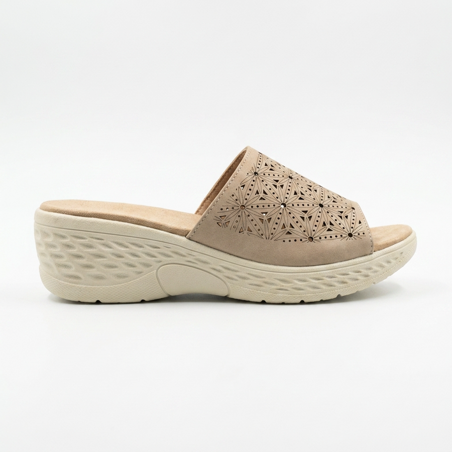 Sandales Femme Compensées Laser-Cut Géométrique — Beige — Importées d'Espagne 🇪🇸