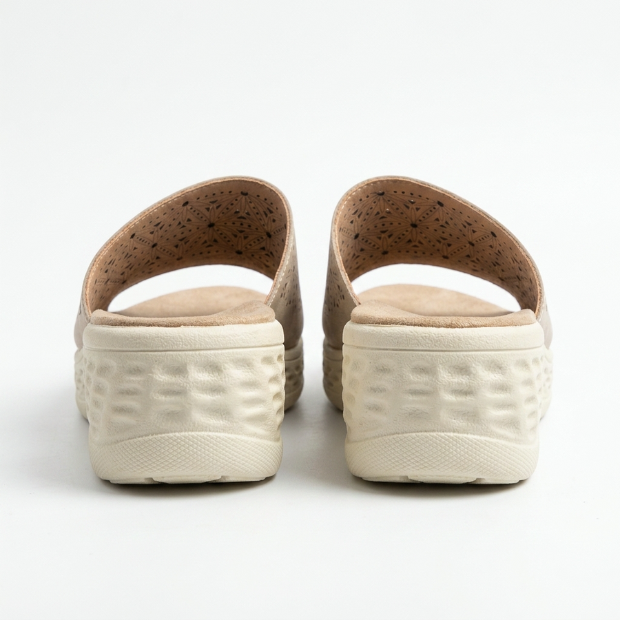 Sandales Femme Compensées Laser-Cut Géométrique — Beige — Importées d'Espagne 🇪🇸