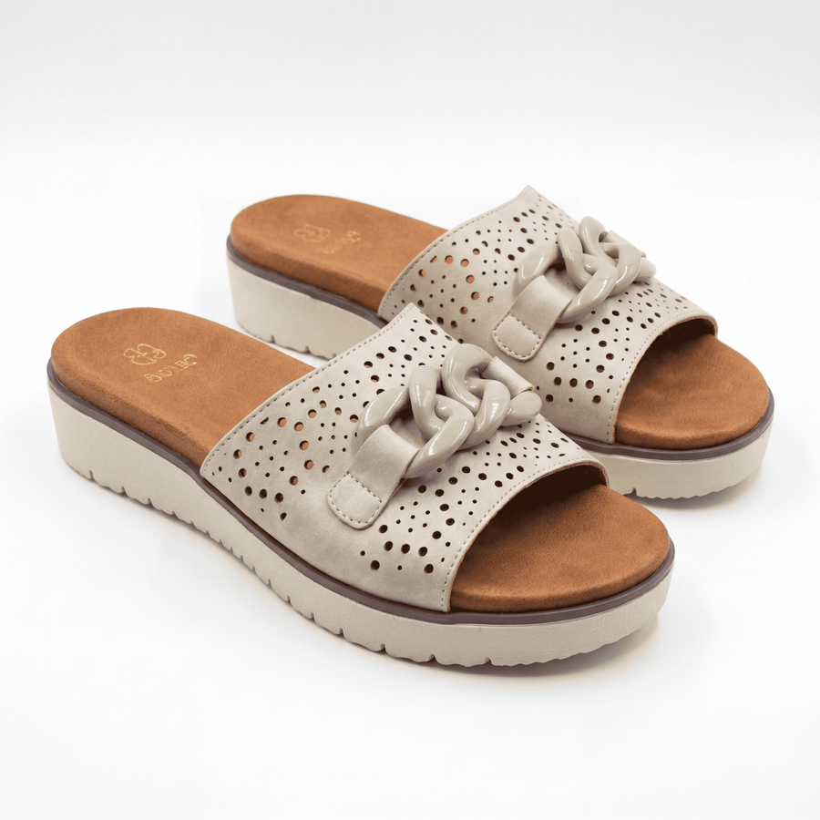 Sandales Femme Plateforme Perforée Chaîne — Beige — Importées d'Espagne 🇪🇸