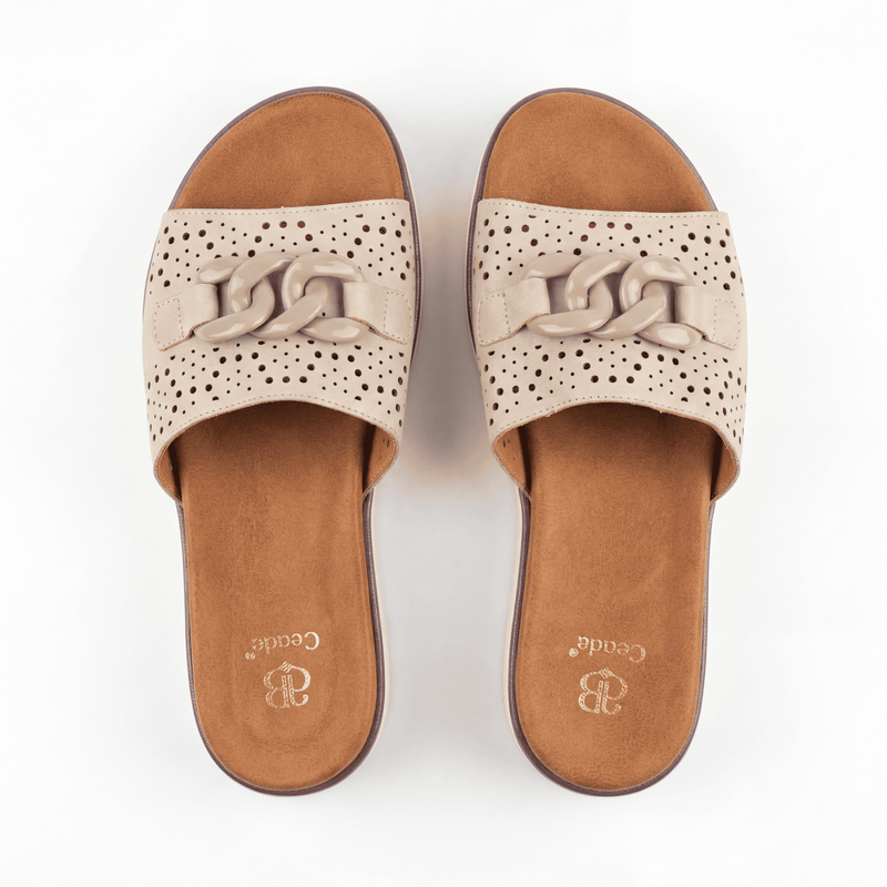 Sandales Femme Plateforme Perforée Chaîne — Beige — Importées d'Espagne 🇪🇸