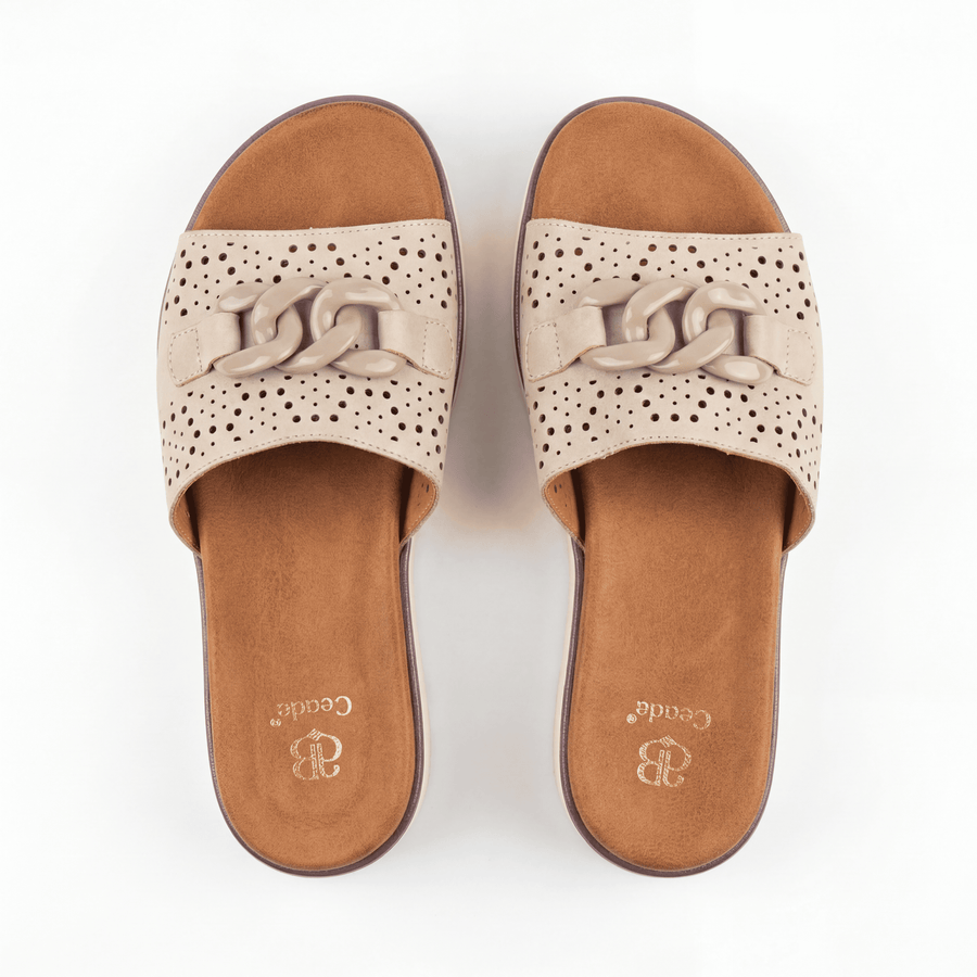 Sandales Femme Plateforme Perforée Chaîne — Beige — Importées d'Espagne 🇪🇸