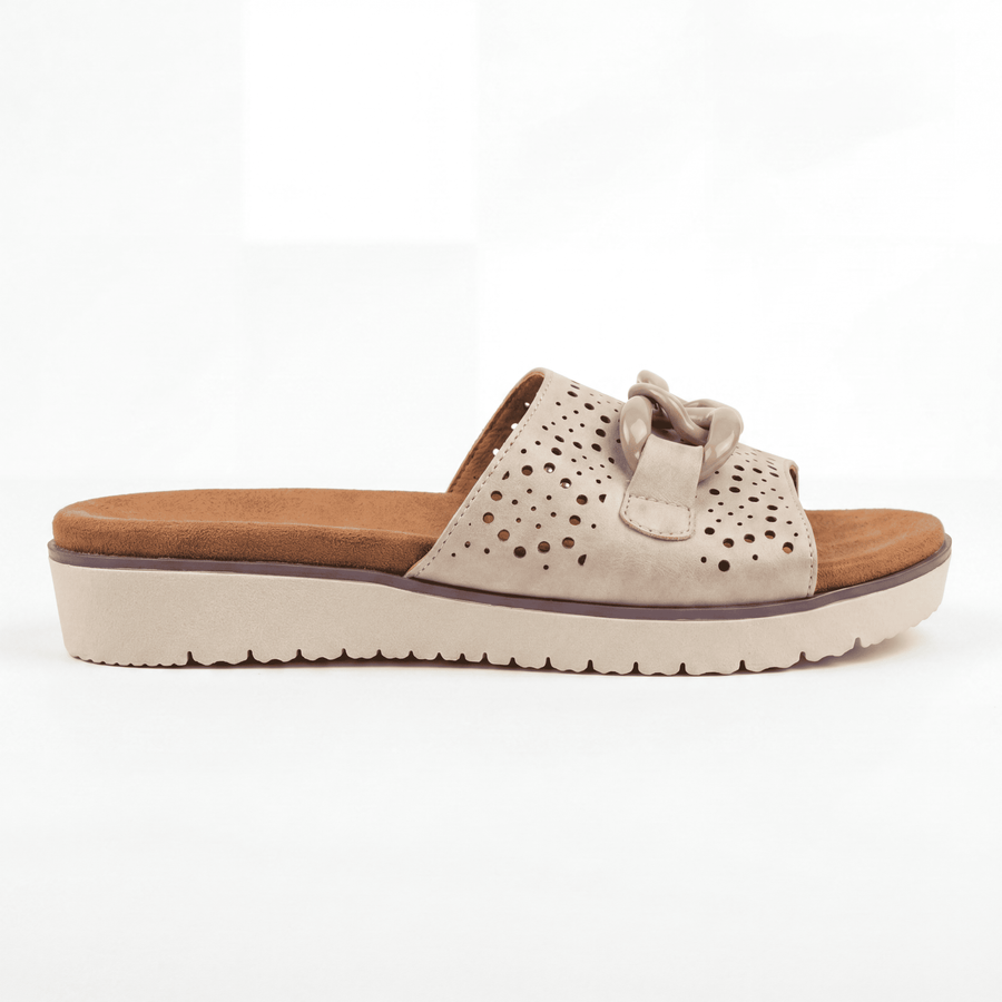 Sandales Femme Plateforme Perforée Chaîne — Beige — Importées d'Espagne 🇪🇸