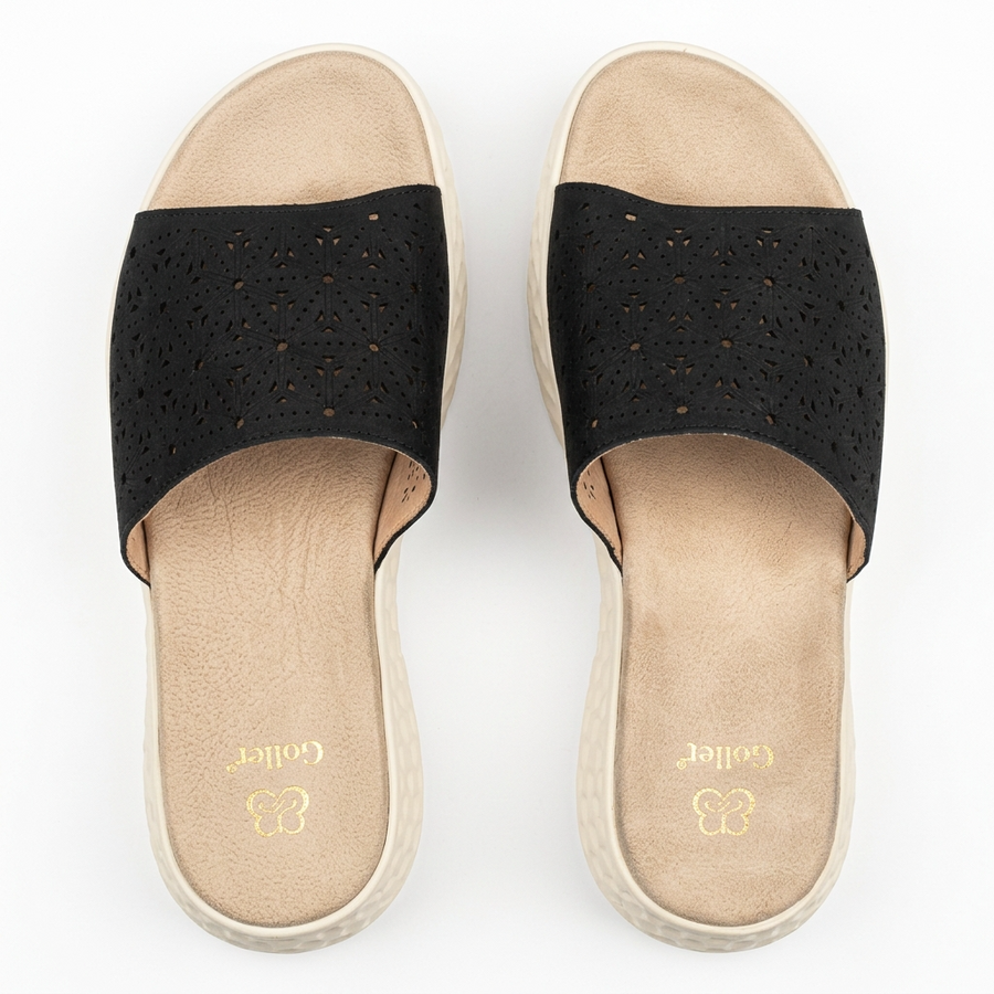 Sandales Femme Compensées Laser-Cut Géométrique — Noir — Importées d'Espagne 🇪🇸