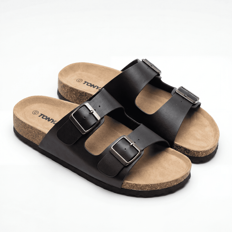 Sandales Homme Noir Doubles Brides à Boucles Métalliques – Importées d'Espagne 🇪🇸