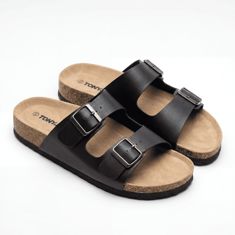 Sandales Homme Doubles Brides à Boucles Métalliques – Importées d'Espagne 🇪🇸 – Noir
