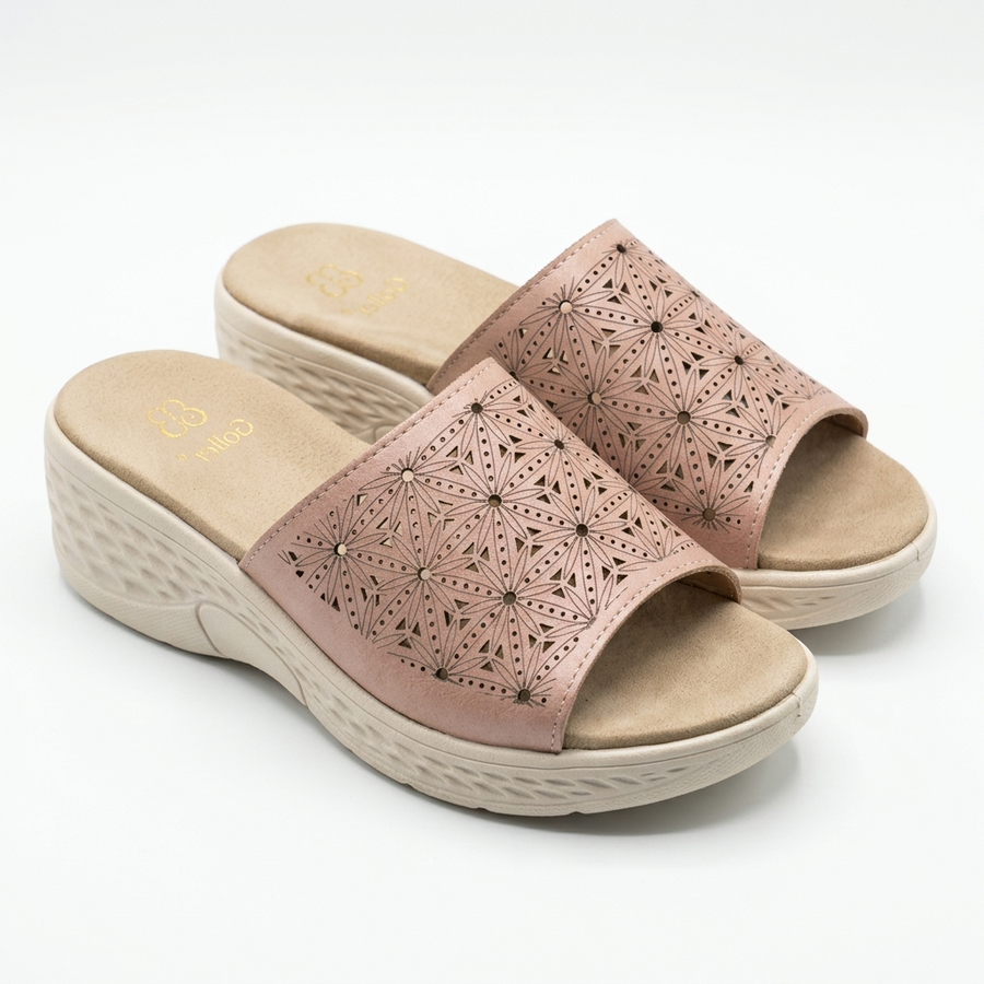 Sandales Femme Compensées Laser-Cut Géométrique — Rose — Importées d'Espagne 🇪🇸