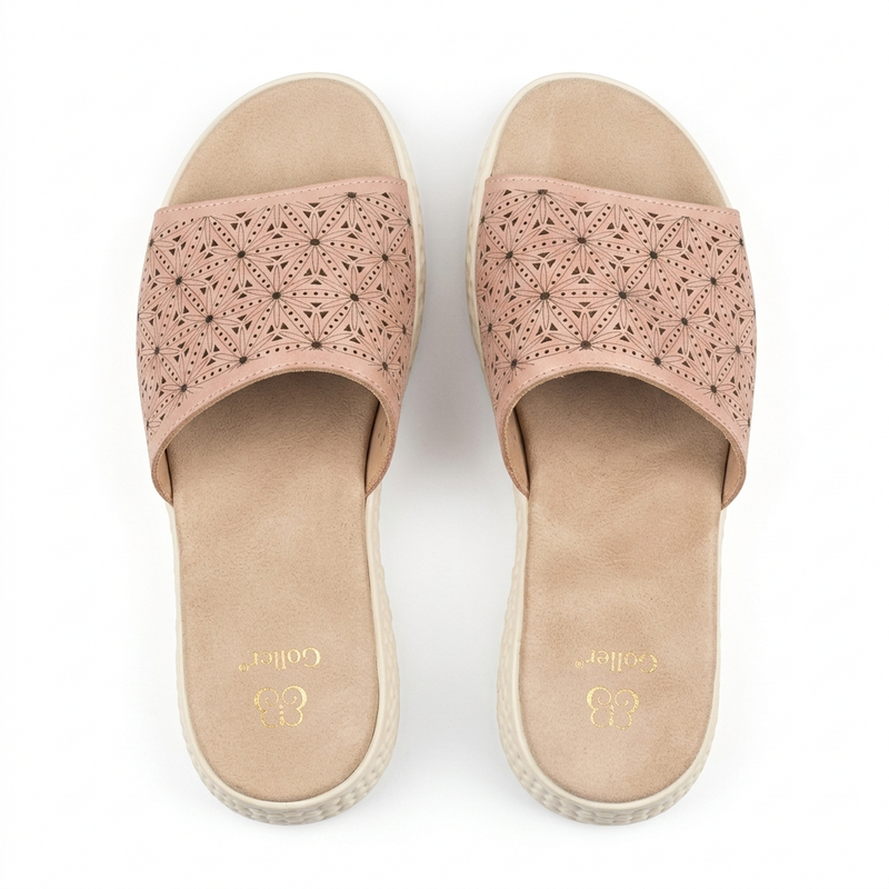 Sandales Femme Compensées Laser-Cut Géométrique — Rose — Importées d'Espagne 🇪🇸