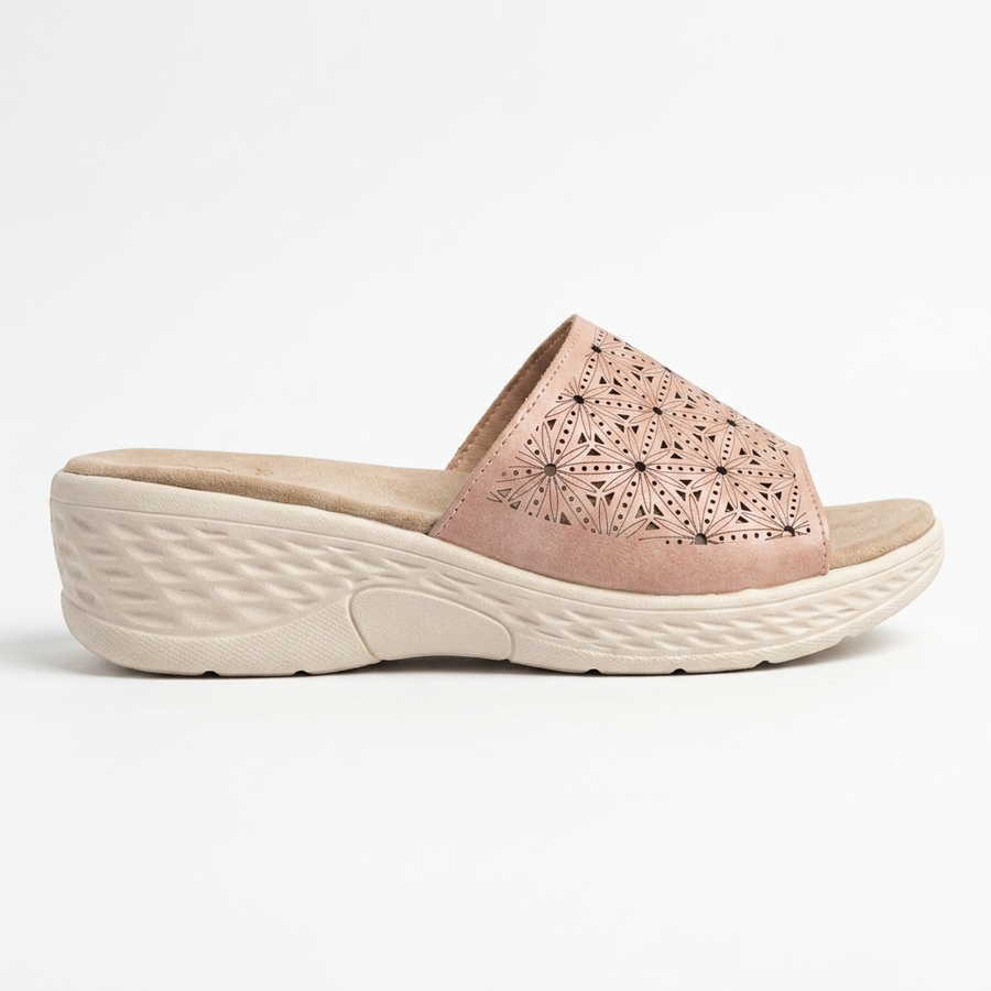 Sandales Femme Compensées Laser-Cut Géométrique — Rose — Importées d'Espagne 🇪🇸