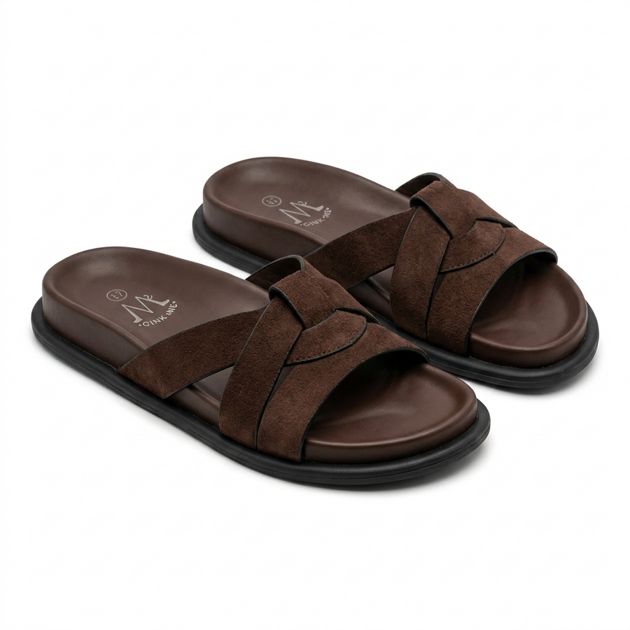 Sandales Femme Suède Chocolat Brides Croisées Anneau Noir — Importées d'Espagne 🇪🇸