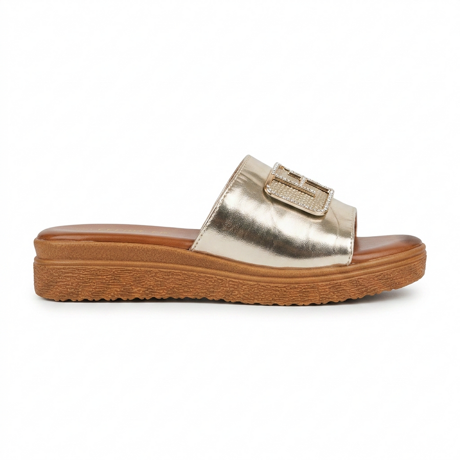 Sandale Femme FEEBIT.ER – Champagne Métallisé Boucle Strass – Importées d'Espagne 🇪🇸