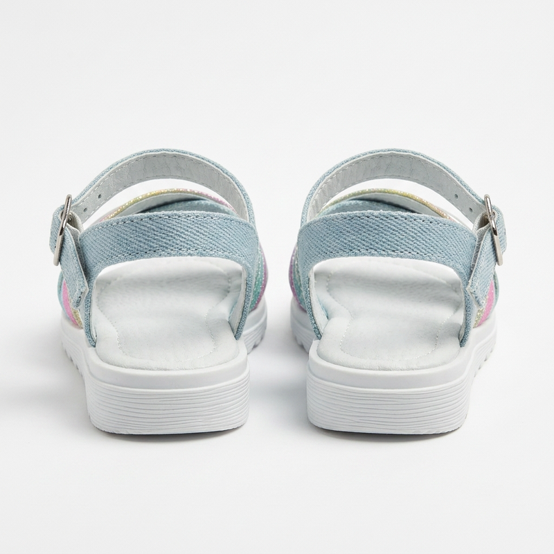 Sandales Filles Rainbow Glitter Brides Croisées — Bleu Denim — Importées d'Espagne 🇪🇸