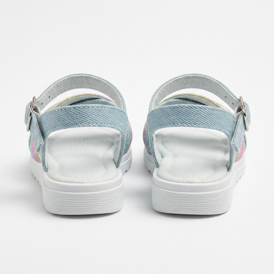 Sandales Filles Rainbow Glitter Brides Croisées — Bleu Denim — Importées d'Espagne 🇪🇸