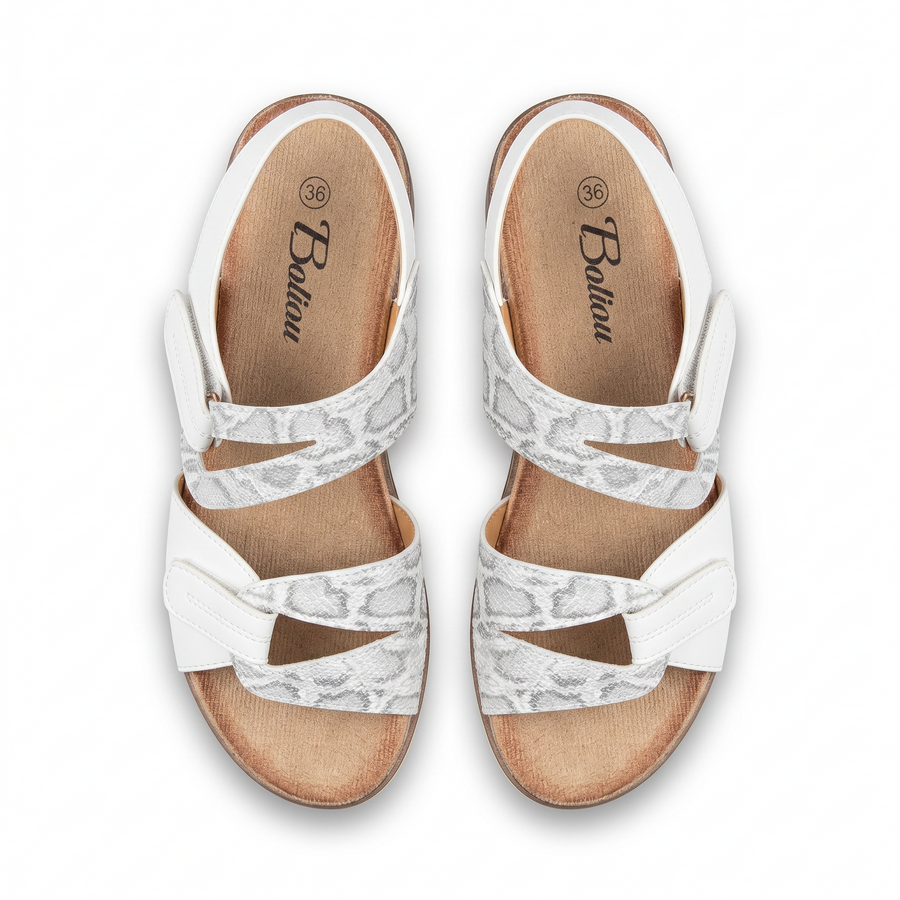 Sandales Femme Blanc Imprimé Python Gris – Double Velcro – Importées d'Espagne 🇪🇸
