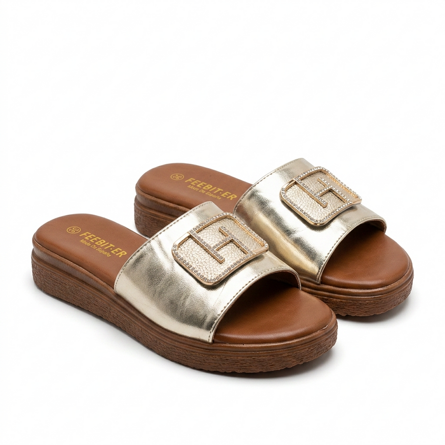 Sandale Femme FEEBIT.ER – Champagne Métallisé Boucle Strass – Importées d'Espagne 🇪🇸
