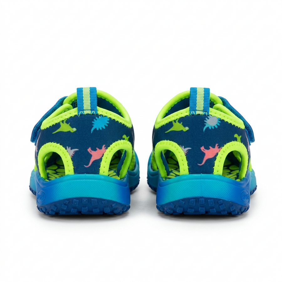 Chaussures Aquatiques Enfant Dinosaures — Bleu/Vert Néon – Importées d’Espagne 🇪🇸