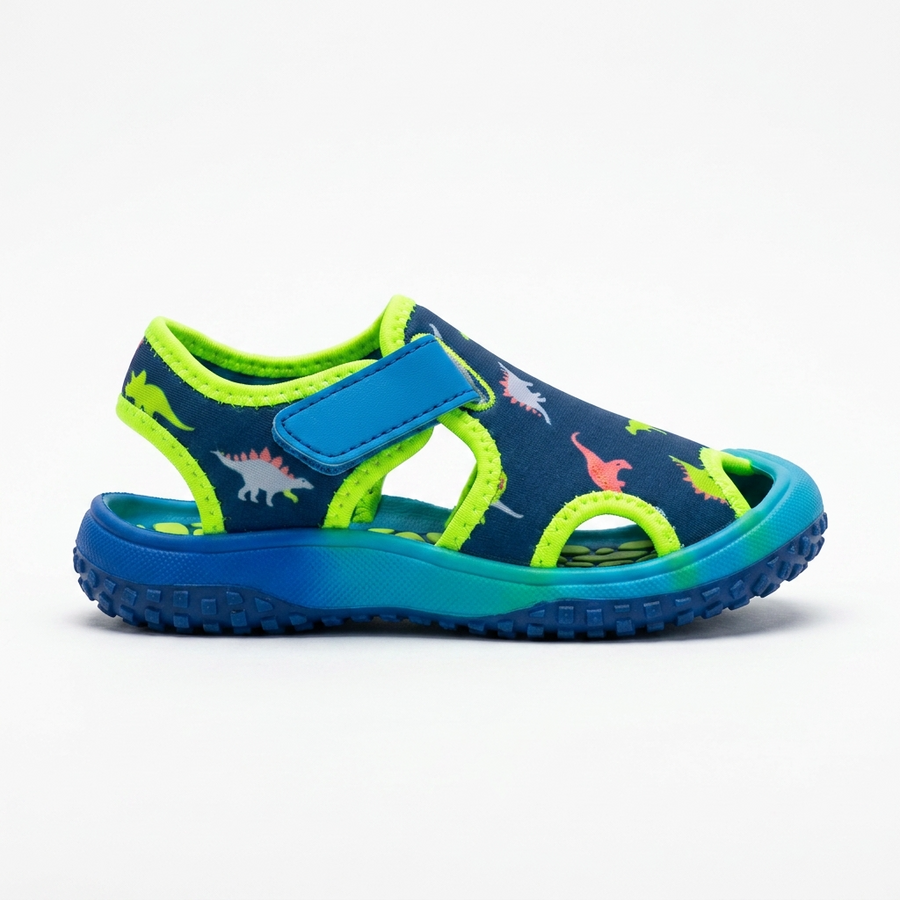 Chaussures Aquatiques Enfant Dinosaures — Bleu/Vert Néon – Importées d’Espagne 🇪🇸