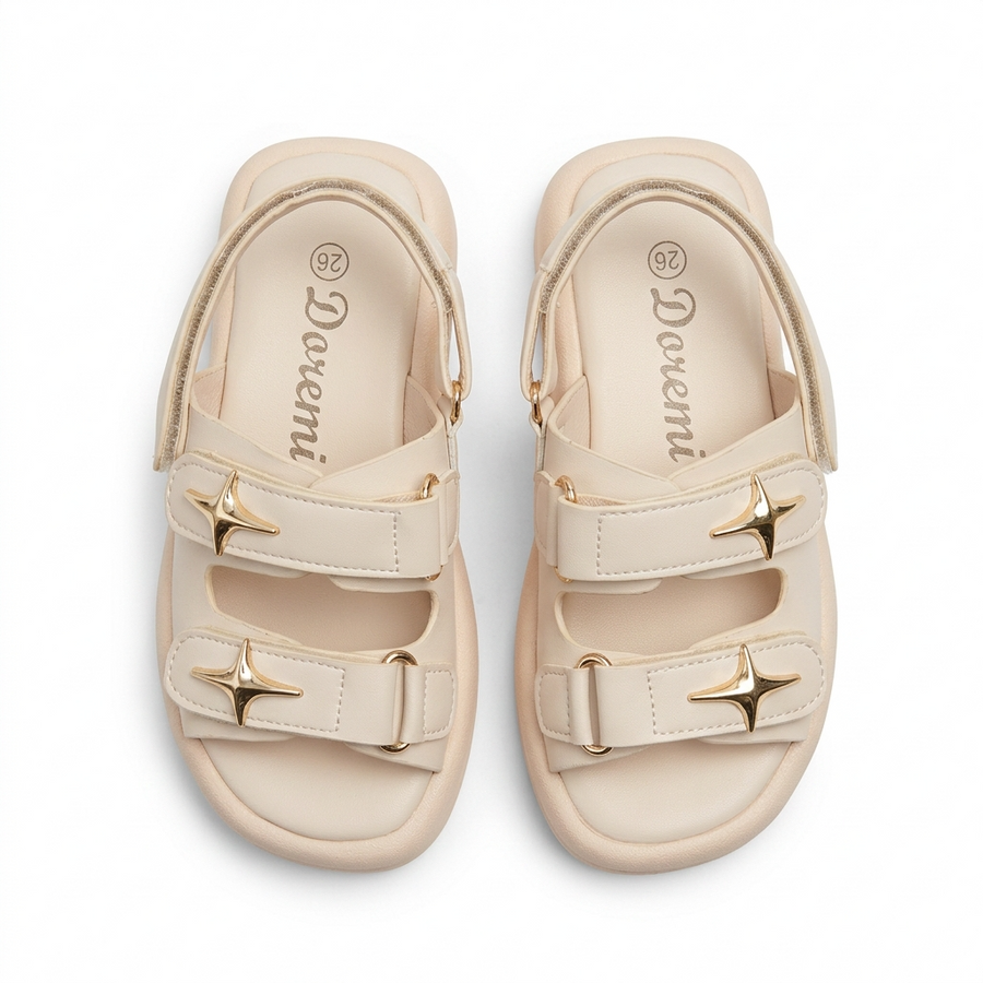 Sandales Fille Beige Crème Étoile Dorée – Semelle Plateforme – Importées d'Espagne 🇪🇸
