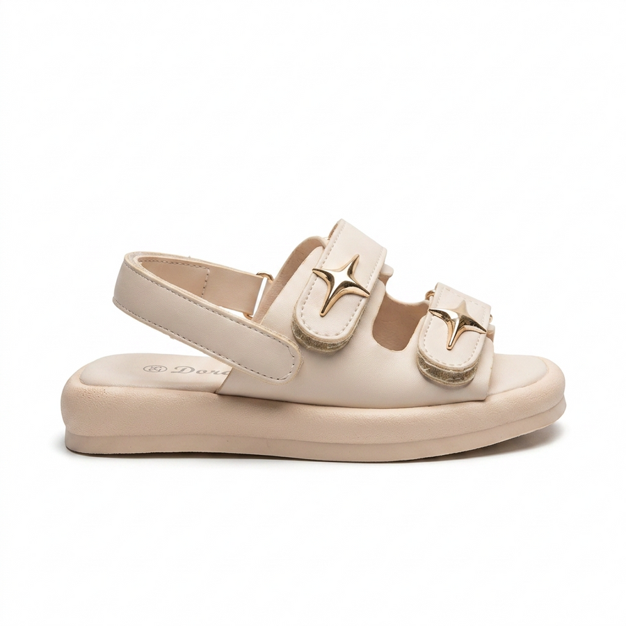 Sandales Fille Beige Crème Étoile Dorée – Semelle Plateforme – Importées d'Espagne 🇪🇸