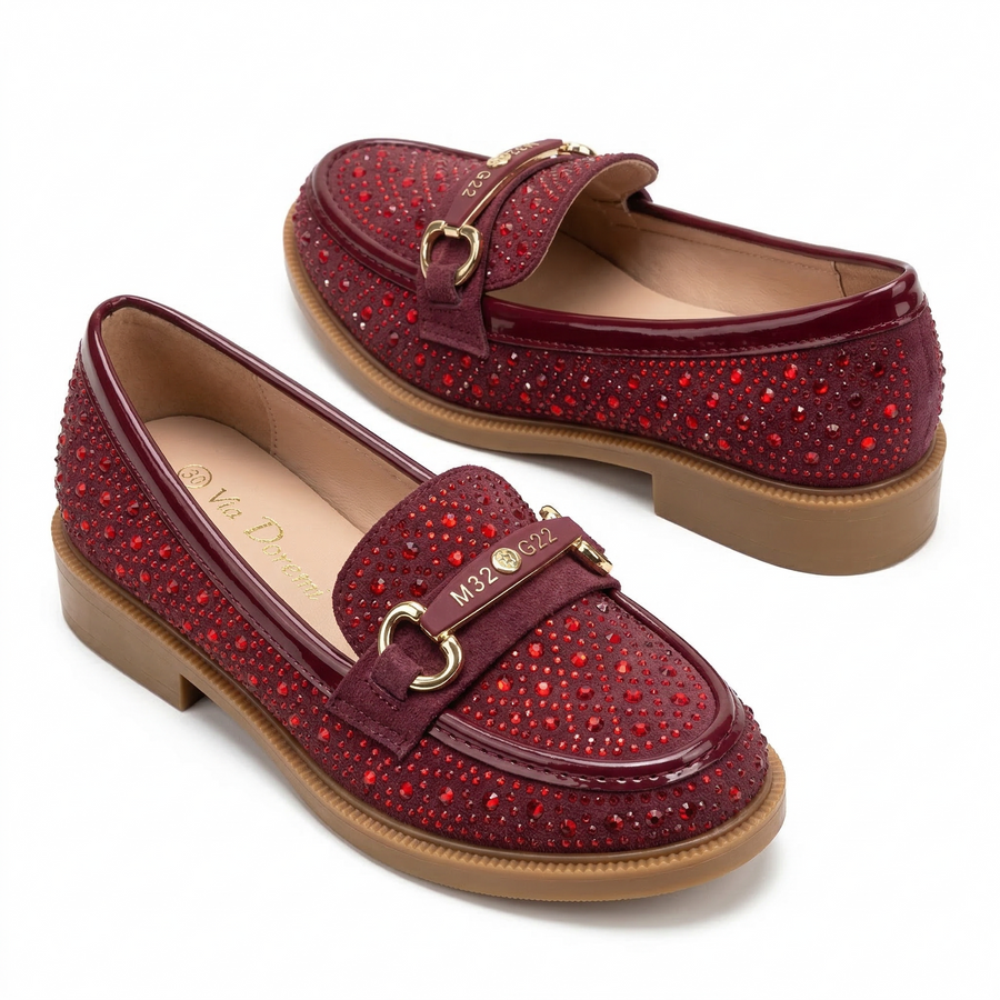 Mocassins Fille Bordeaux à Strass – Importés d’Espagne 🇪🇸