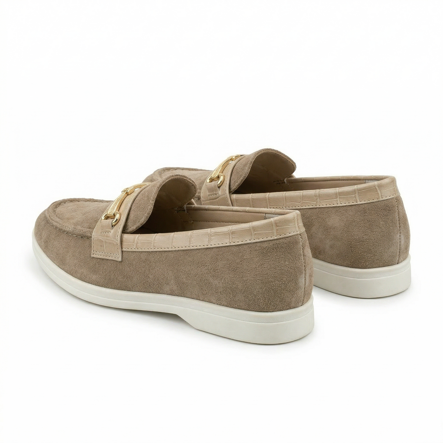Mocassin Femme Beige taupe Touche Croco – Importé d’Espagne 🇪🇸