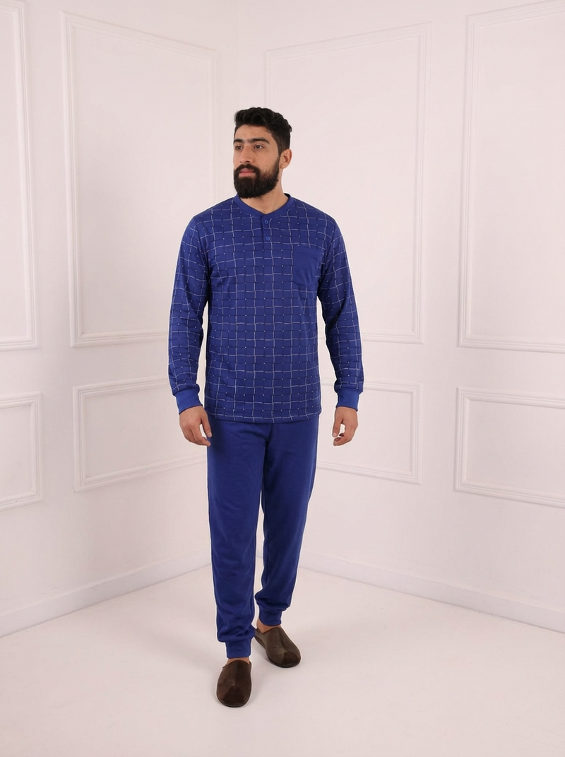 Pyjama de Nuit Hivernal Homme Bleu Classique  | MINI KETTEN