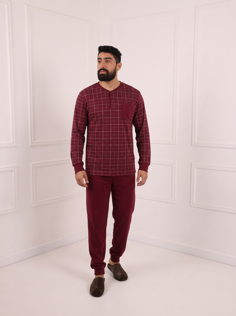 Pyjama de Nuit Hivernal Homme Bordeaux Élégant – Style & Douceur d’Hiver | MINI KETTEN