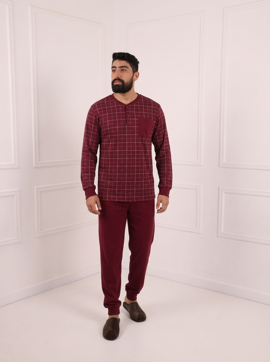 Pyjama de Nuit Hivernal Homme Bordeaux Élégant – Style & Douceur d’Hiver | MINI KETTEN