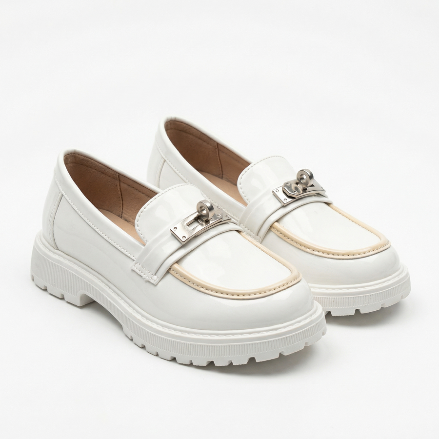 Mocassins Fille Blancs Vernis – Importés d’Espagne 🇪🇸