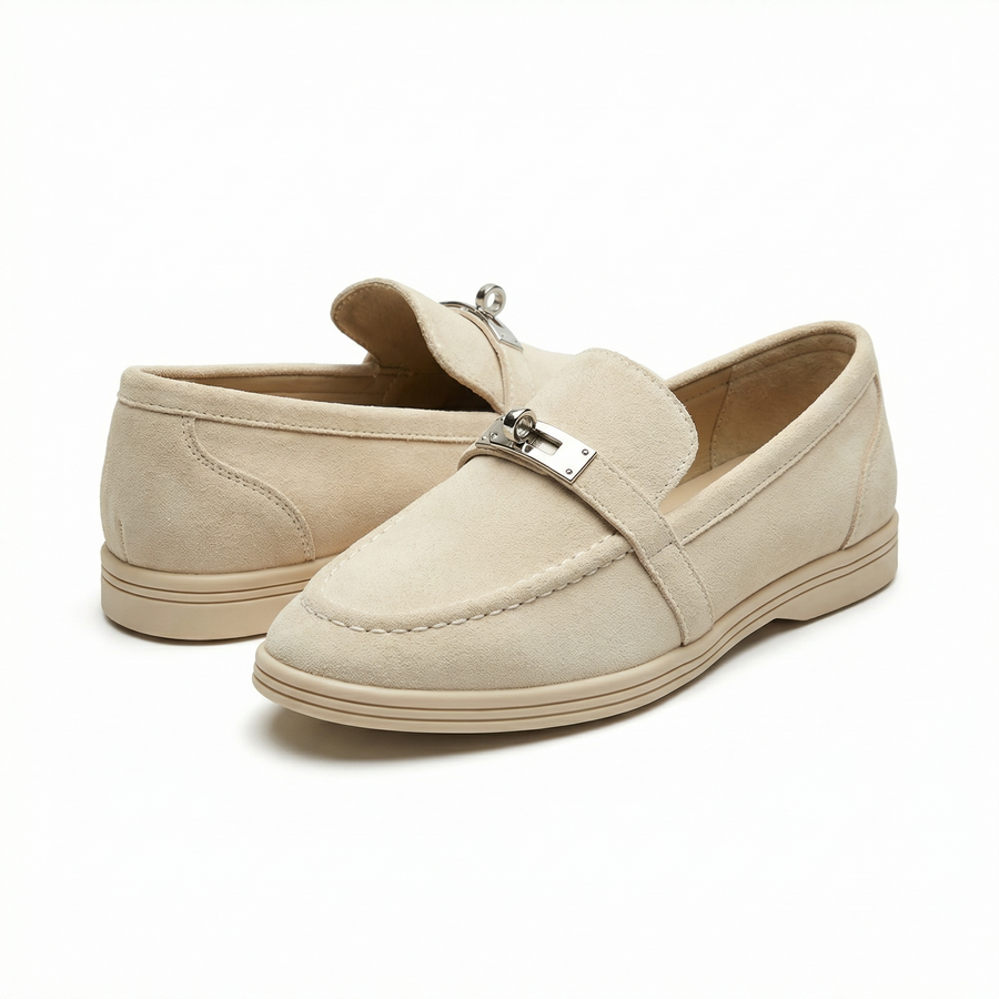Mocassins enfant beige clair effet suédine