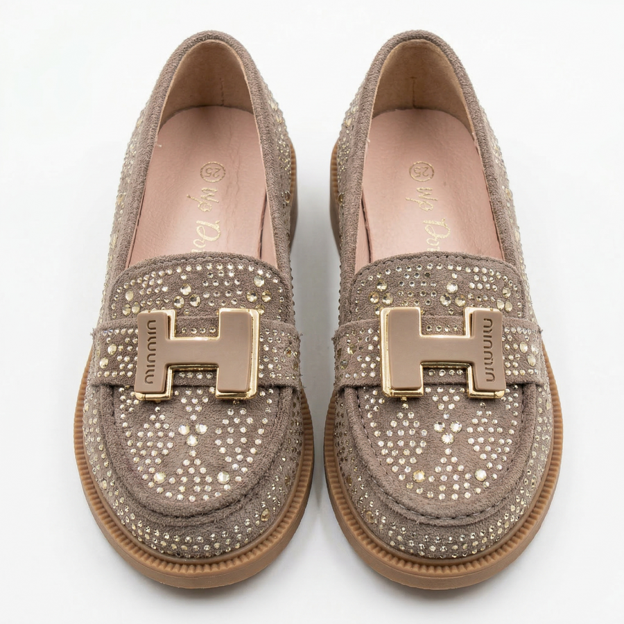 Mocassins Fille Taupe à Boucle Dorée – Importés d’Espagne 🇪🇸