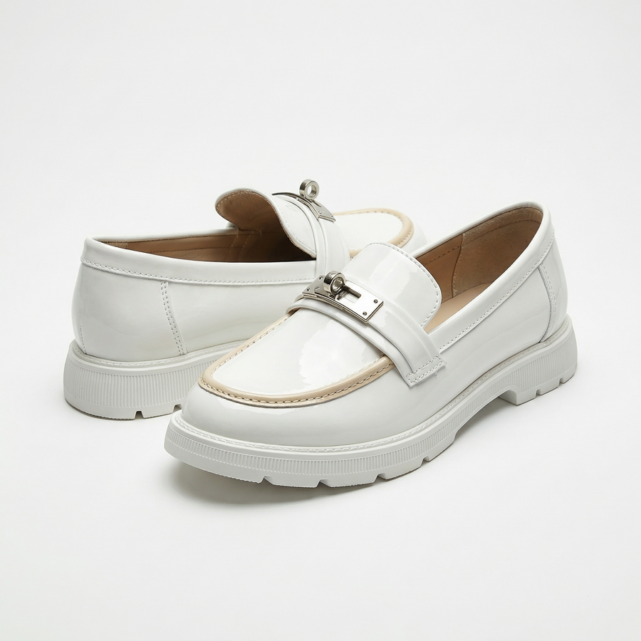 Mocassins Fille Blancs Vernis – Importés d’Espagne 🇪🇸