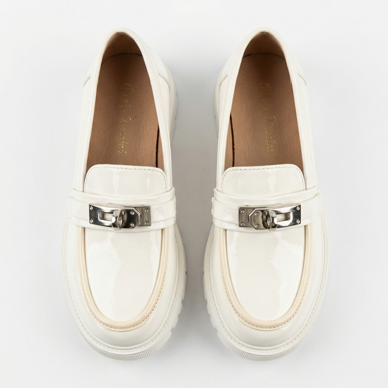 Mocassins Fille Blancs Vernis – Importés d’Espagne 🇪🇸