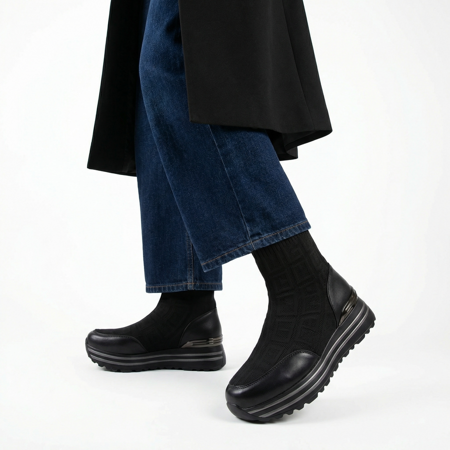 Bottines Femme Noires en Maille Stretch – Importées d’Espagne 🇪🇸