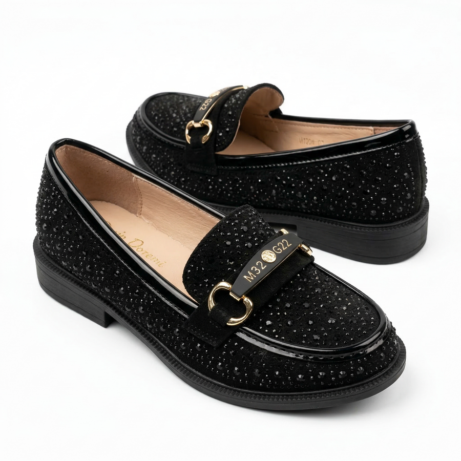 Mocassins Fille Noir à Strass – Importés d’Espagne 🇪🇸