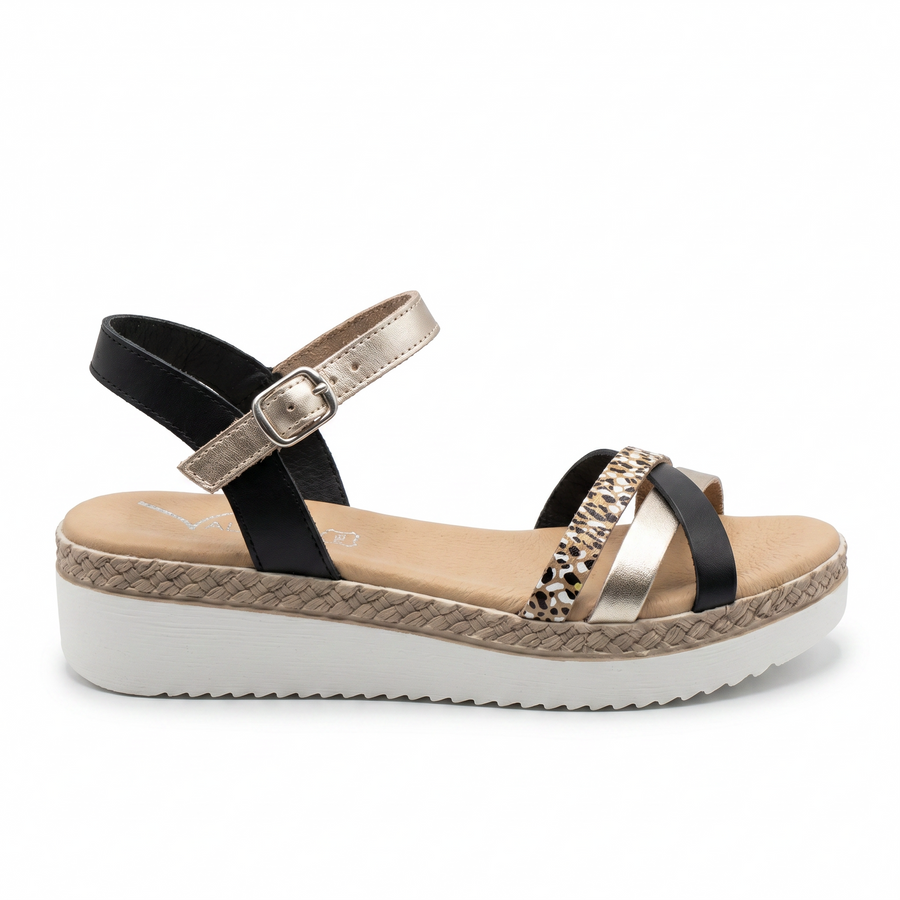 Sandale Femme VALDIVIESO – Fabriquées en Espagne 🇪🇸 – Léopard Noir Or