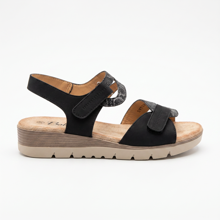 Sandales Femme Noir Imprimé Python Gris – Double Velcro – Importées d'Espagne 🇪🇸