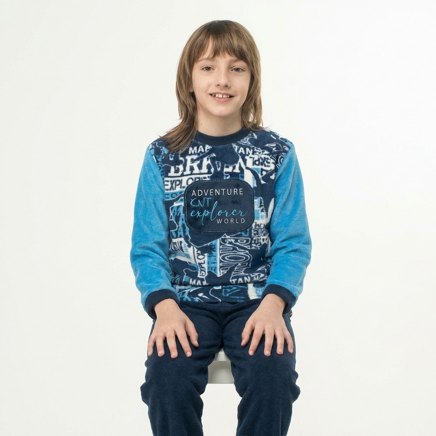 Pyjama Garçon Polaire « Adventure Explorer » – Fabriqué en Espagne 🇪🇸