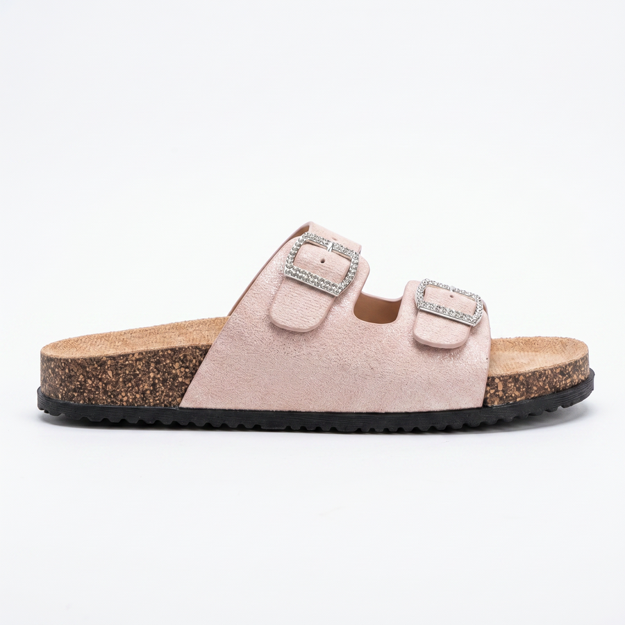 Sandales Fille Paillettes Rose – Double Boucle Strass – Importées d'Espagne 🇪🇸