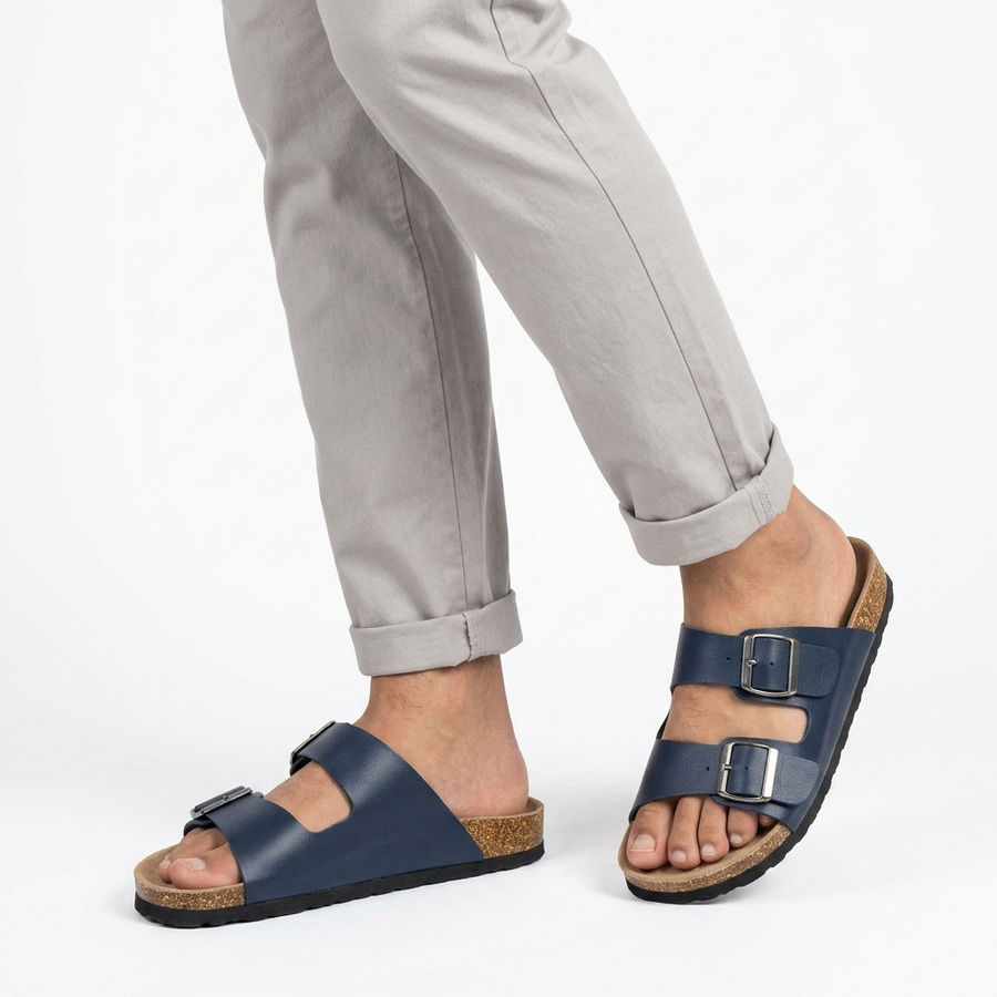 Sandales Homme Doubles Brides à Boucles Métalliques – Importées d'Espagne 🇪🇸 – Bleu