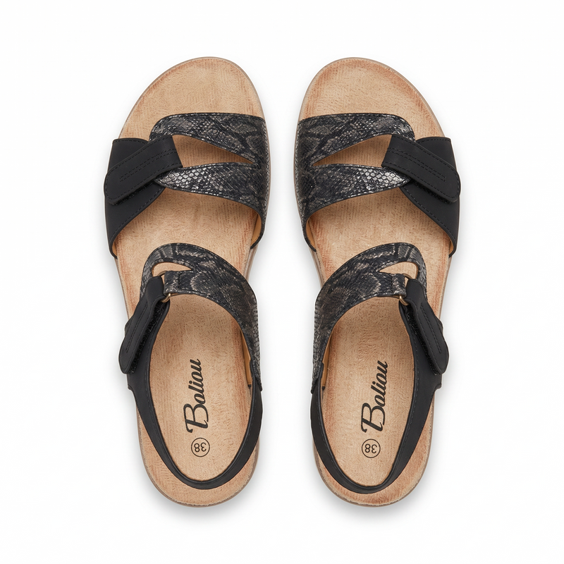 Sandales Femme Noir Imprimé Python Gris – Double Velcro – Importées d'Espagne 🇪🇸