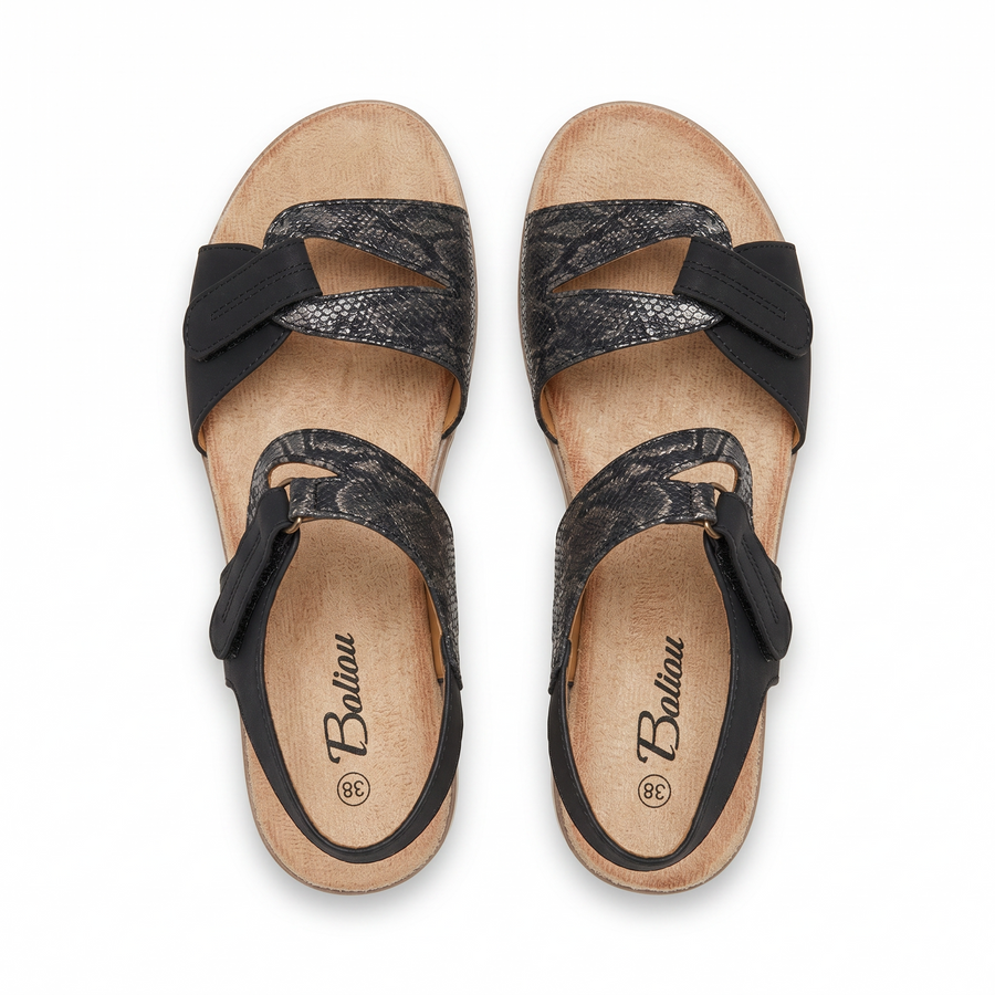 Sandales Femme Noir Imprimé Python Gris – Double Velcro – Importées d'Espagne 🇪🇸